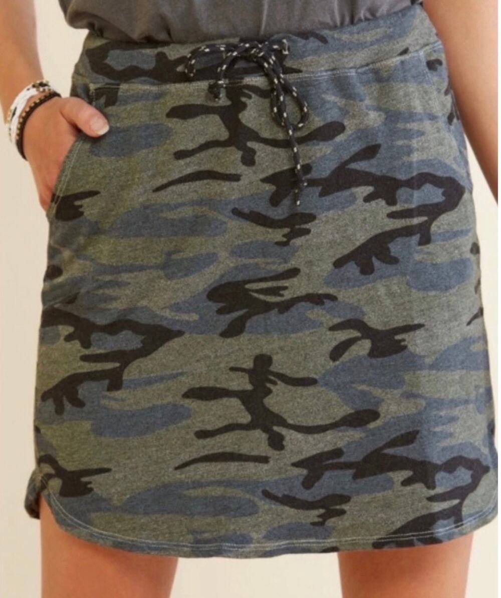 Sundry for Evereve Green Gray Soft Jersey Knit Camo Saturday Skirt-Size 2
